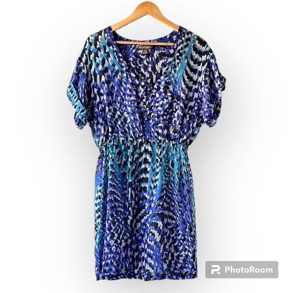 CHARLIE JADE Blue Silk Sheer Pop Over Swim Cover Up Size Small